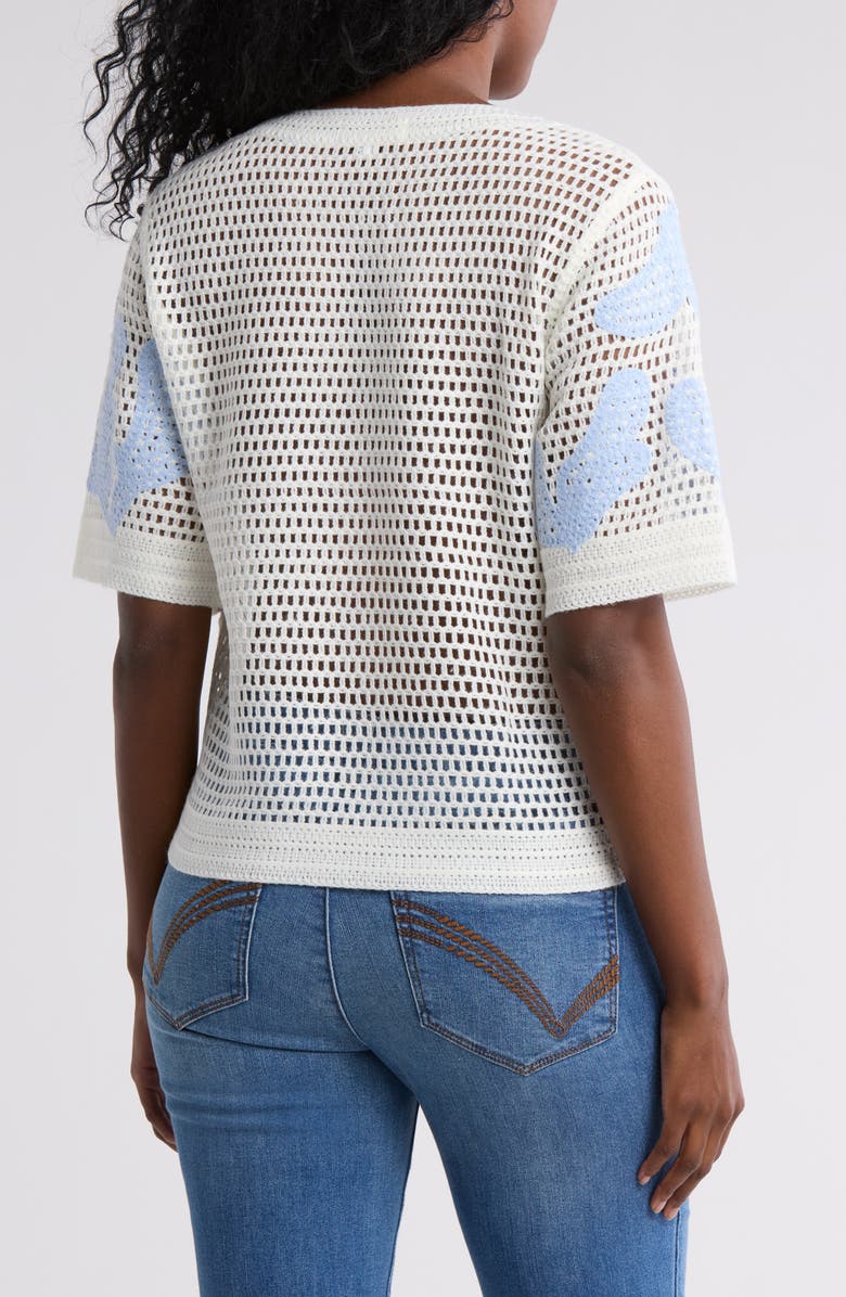 Gemma + Jane Embroidered Short Sleeve Sweater, Alternate, color, Ivory/ Baby Blue