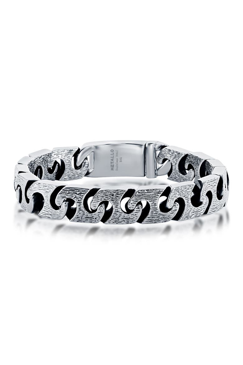 Men's Textured Link Bracelet, Main, color, SILVER