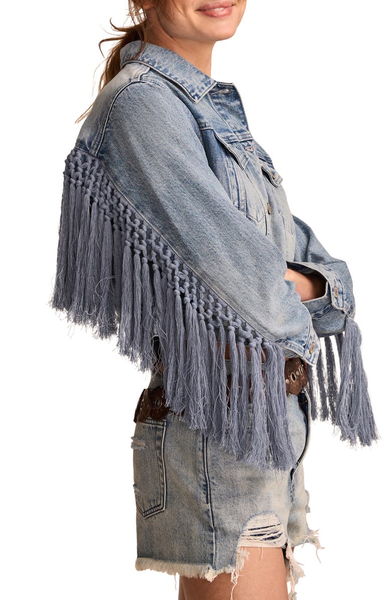 Lucky Brand Westival Fringe Crop Denim Jacket, Alternate, color, 
