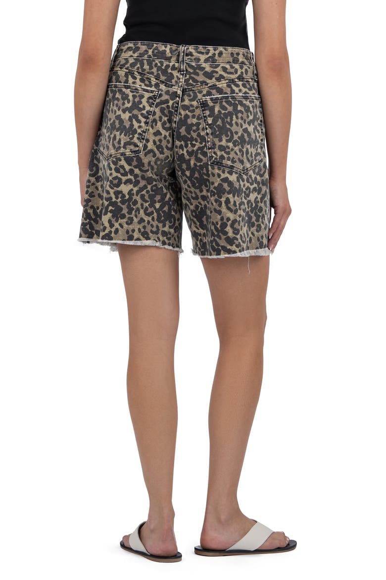 Hailey Leopard Print Frayed Mid Thigh Denim Shorts, Alternate, color, SAGE GREEN
