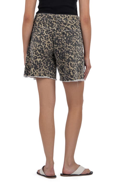 Kut From The Kloth Hailey Leopard Print Frayed Mid Thigh Denim Shorts