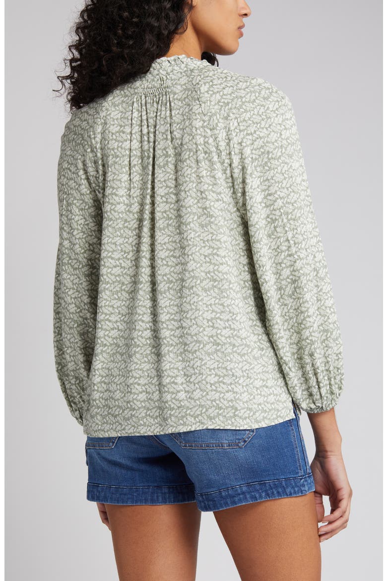 Split Neck Blouse, Alternate, color, GREEN DUNE- IVORY ELLA GEO