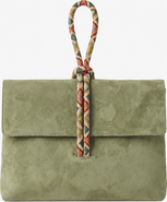 Mine Bilgi Marissa Suede Leather Top Handle Handbag with Suzani Knot Handle