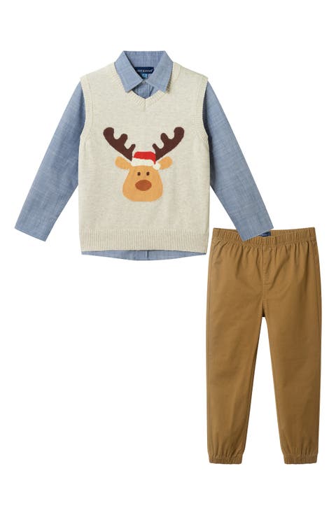 Kids' Sweater Vest, Button-Up Shirt & Pull-On Joggers Set (Toddler, Little Kid & Big Kid)