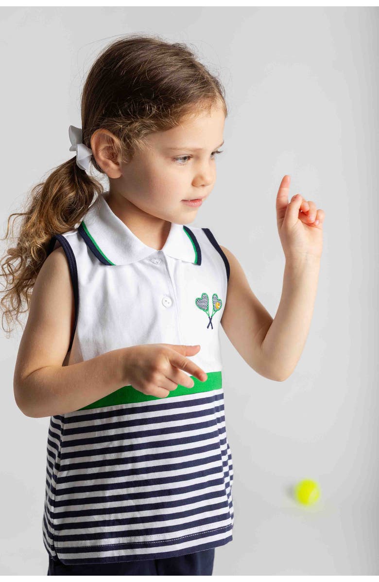 Florence Eiseman Knit Short Set with Tennis Rackets, Alternate, color, Navy/White