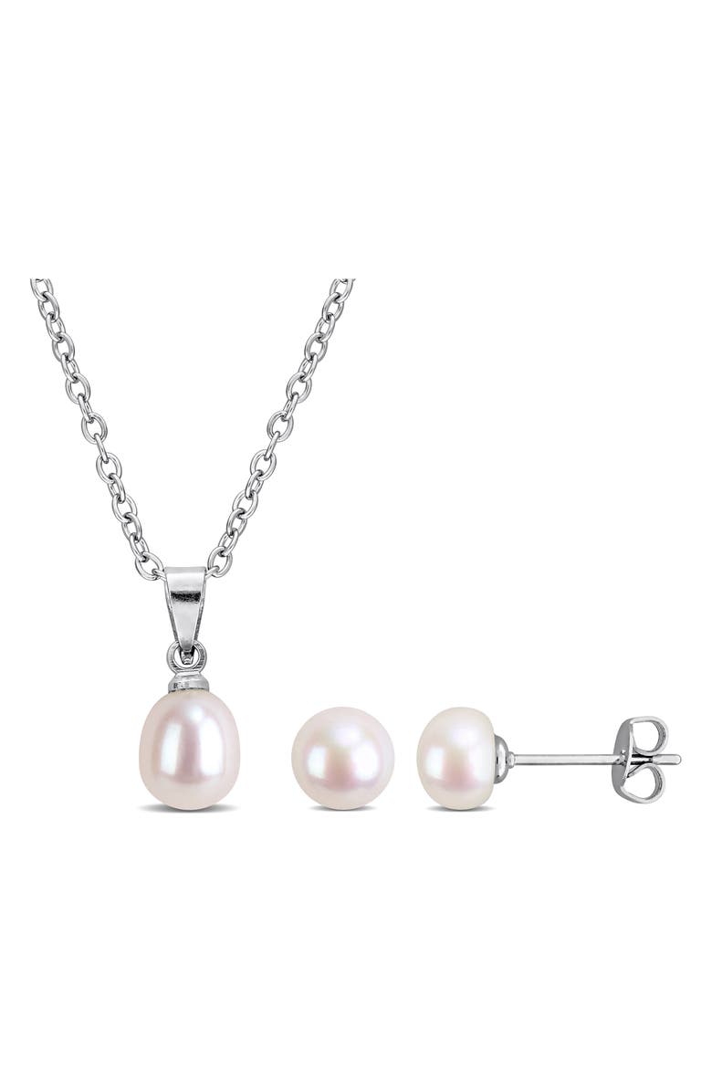DELMAR 6-7.5mm Cultured Freshwater Pearl Pendant Necklace & Earrings Set, Main, color,