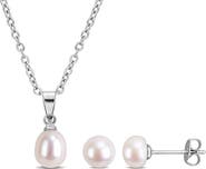 DELMAR 6-7.5mm Cultured Freshwater Pearl Pendant Necklace & Earrings Set