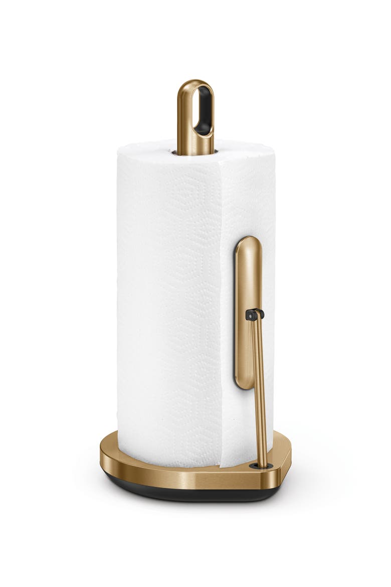 tension arm paper towel holder, Alternate, color, BRASS