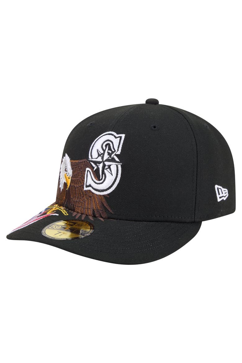 Men's New Era Black Seattle Mariners Americana Bald Eagle Pre-Curved 59FIFTY Fitted Hat, Alternate, color, Black