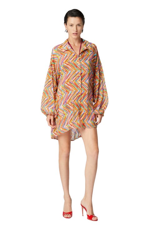 Oversized Shirt In Printed Cotton And Silk Blend