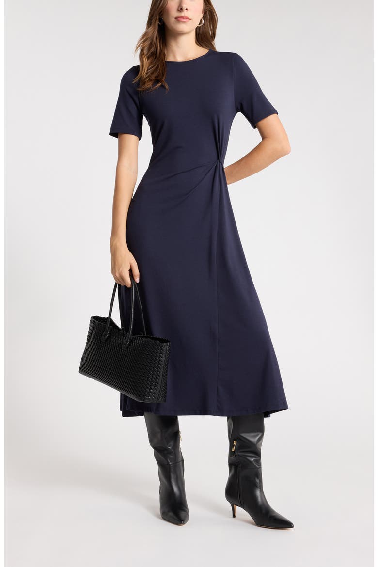 Side Twist A-Line Dress, Main, color, NAVY NIGHT