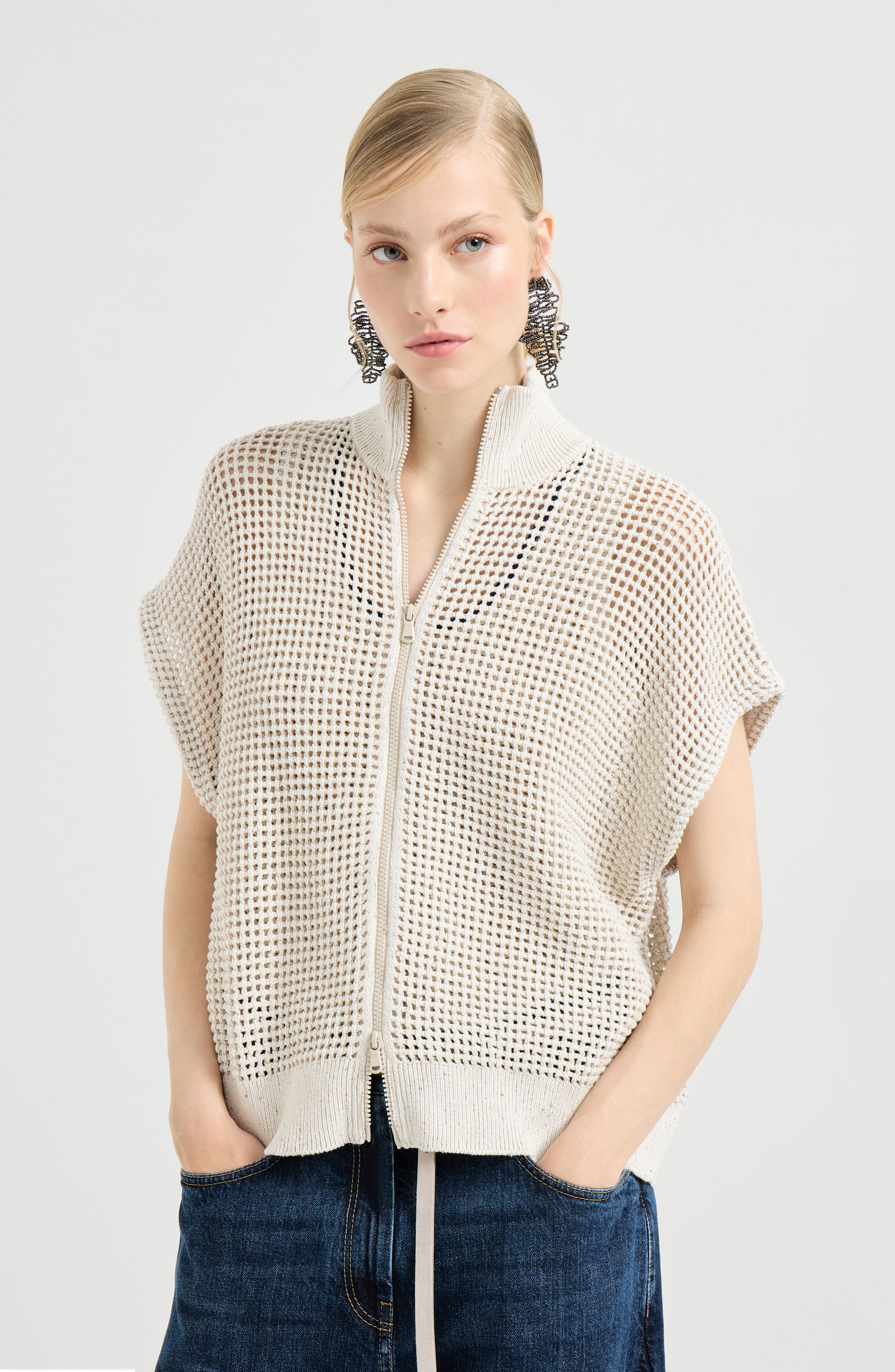 Cotton net cardigan