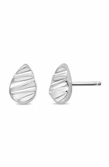 14K White Gold Textured Teardrop Stud Earrings