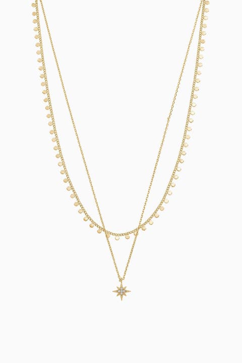 14k Gold Plated North Star Layered Necklace Holiday Gift Idea