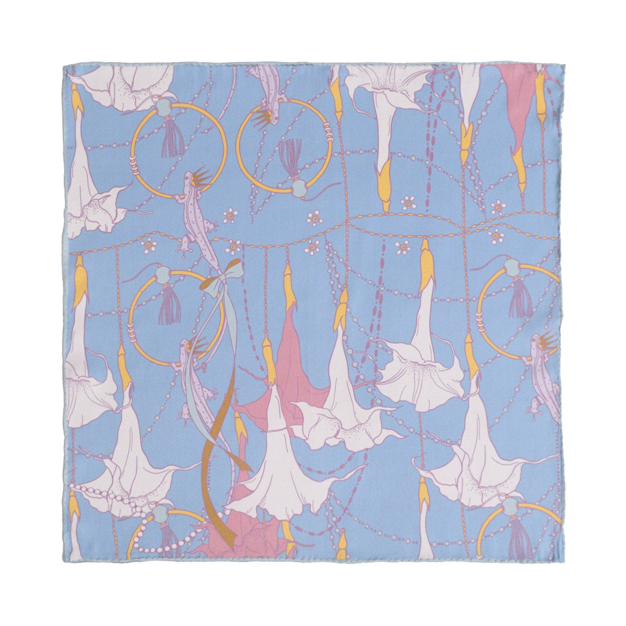 Lost Pattern Nyc "datura" Silk Pocket Square In Blue