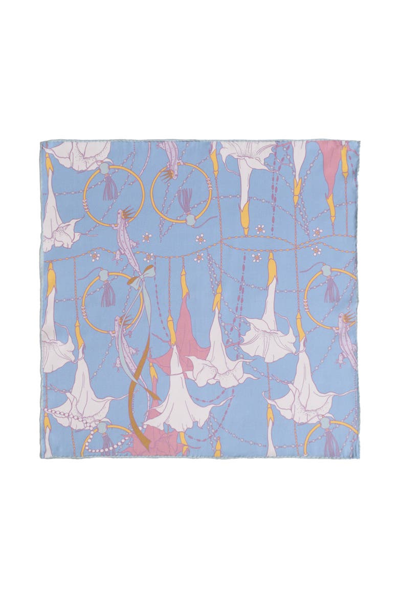 "Datura" Silk Pocket Square, Main, color, Slate Blue