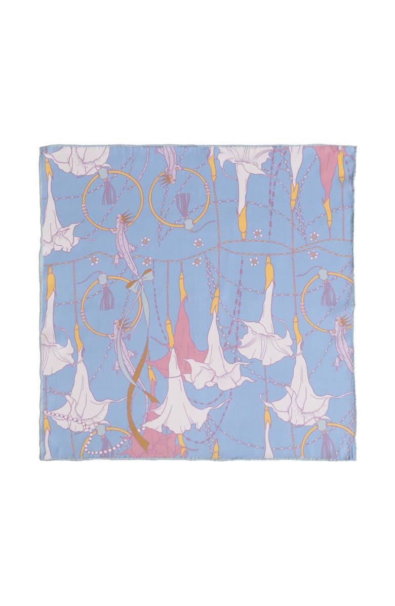 Lost Pattern NYC "Datura" Silk Pocket Square, Main, color, Slate Blue