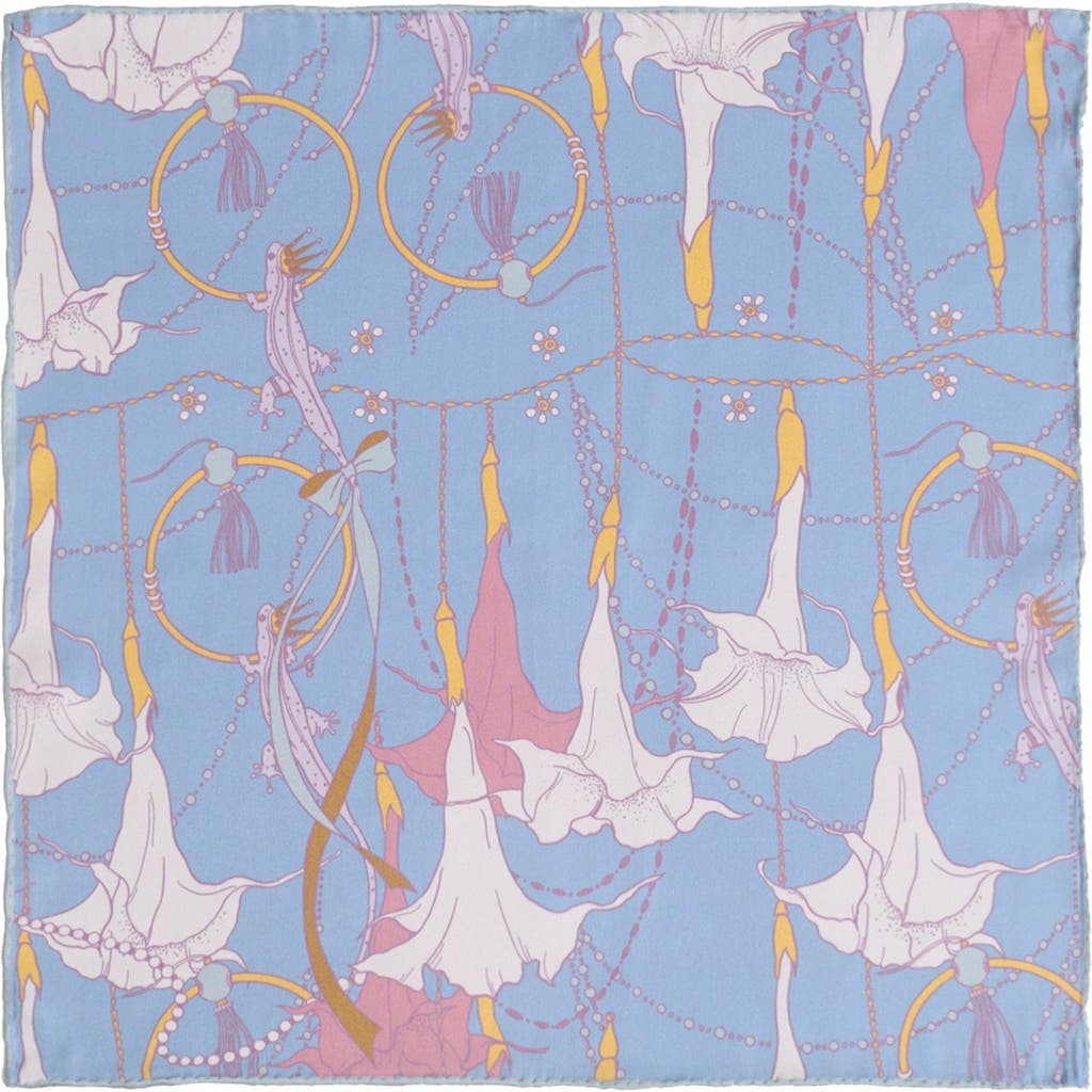 Lost Pattern Nyc "datura" Silk Pocket Square In Blue