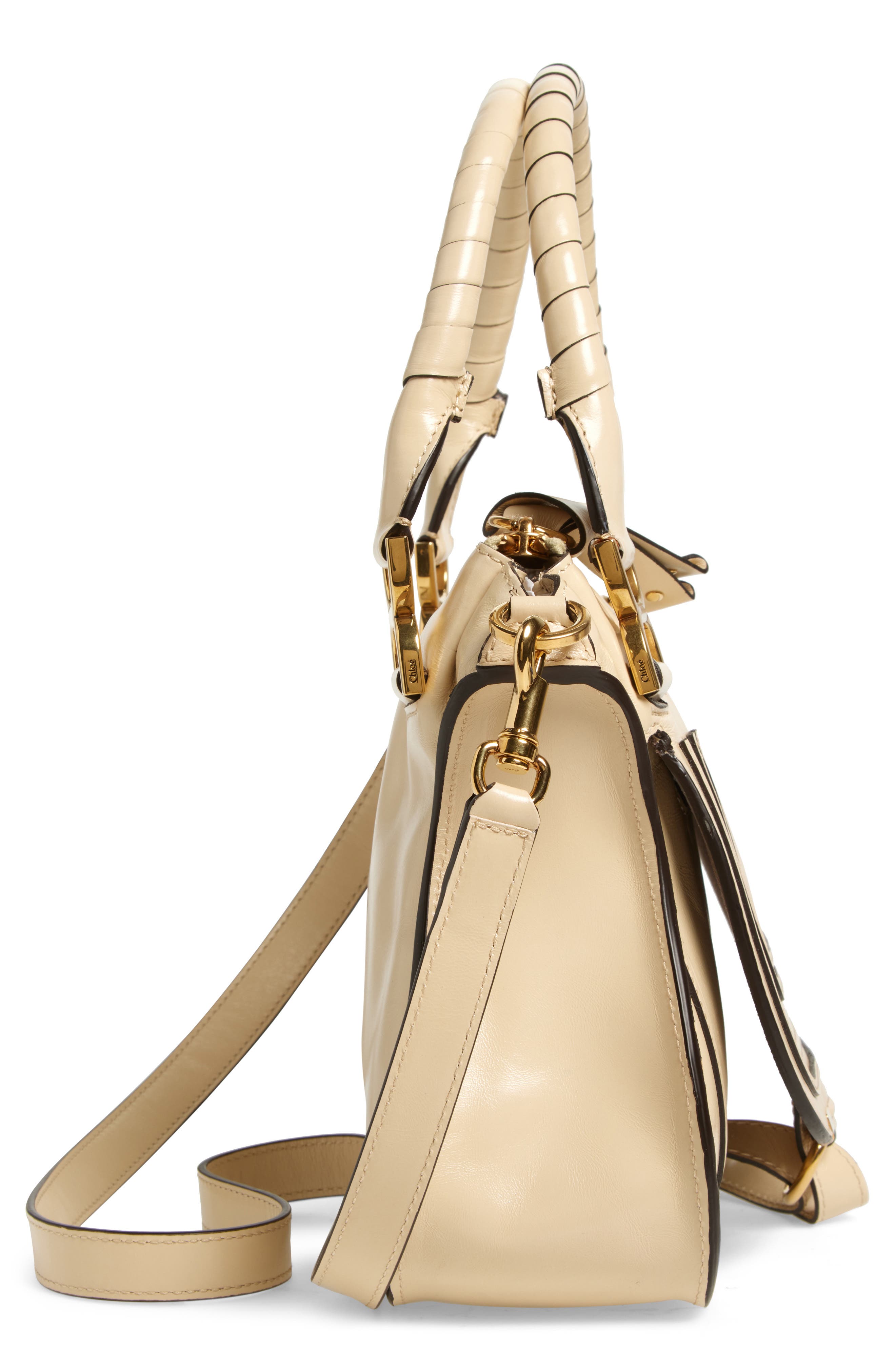 Chloé Small Marcie Leather Satchel, Alternate, color, Sweet Beige