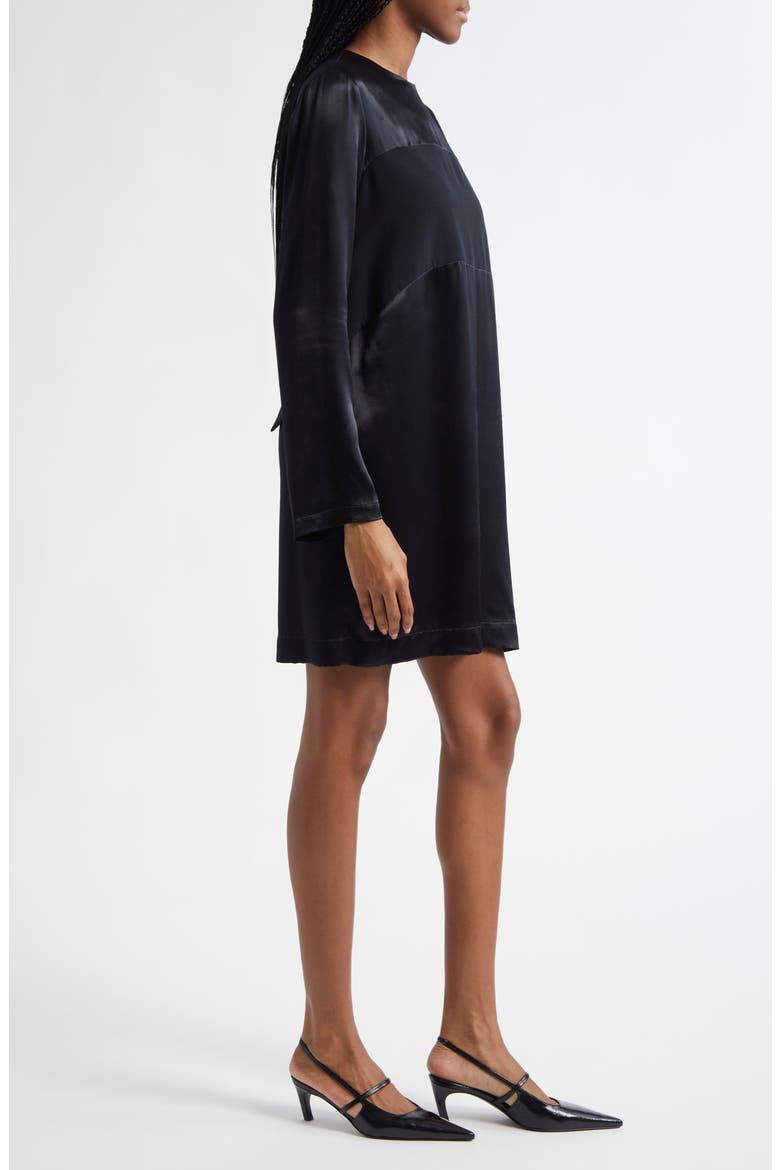 Long Sleeve Mixed Media Shift Dress, Alternate, color, BLACK