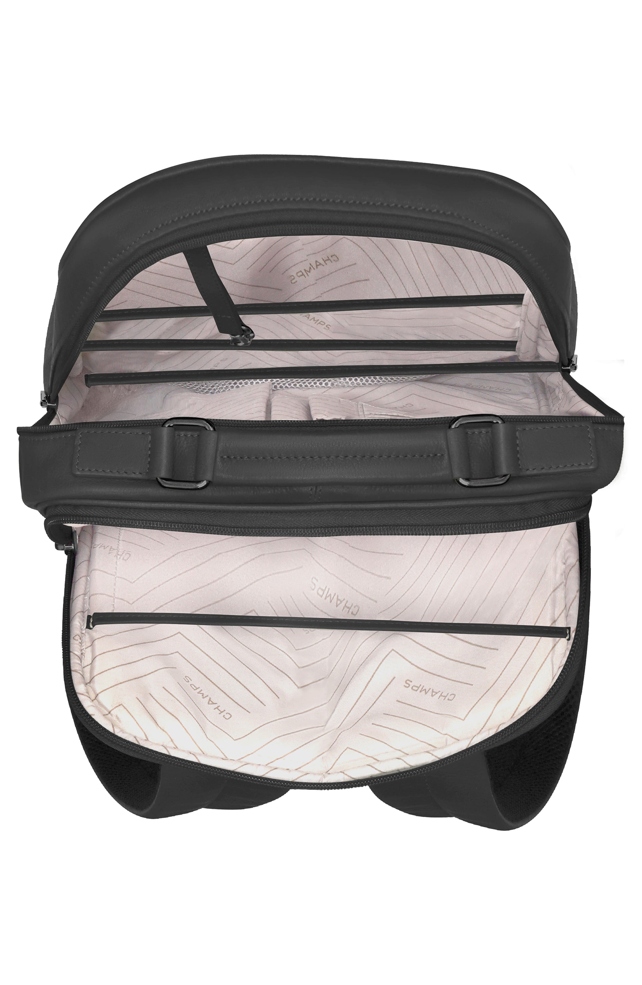 CHAMPS Compact Leather Travel Backpack, Alternate, color, Black