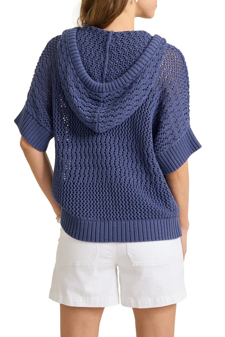 Zoe Open Stitch Cotton Hoodie, Alternate, color, DARK BLUESTONE