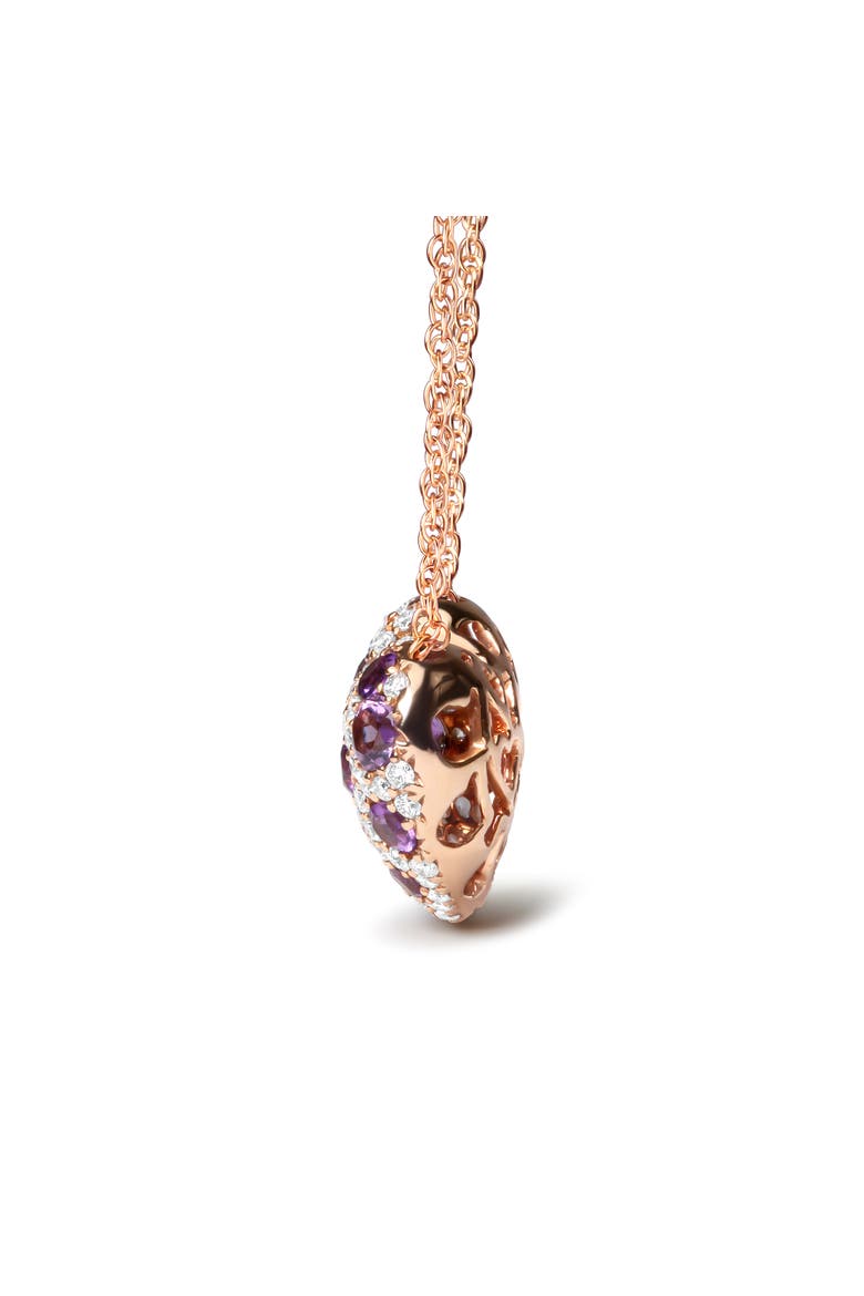 Gold 3/4 Cttw Diamond and Amethyst Heart Shape Pendant Necklace, Alternate, color, Pink
