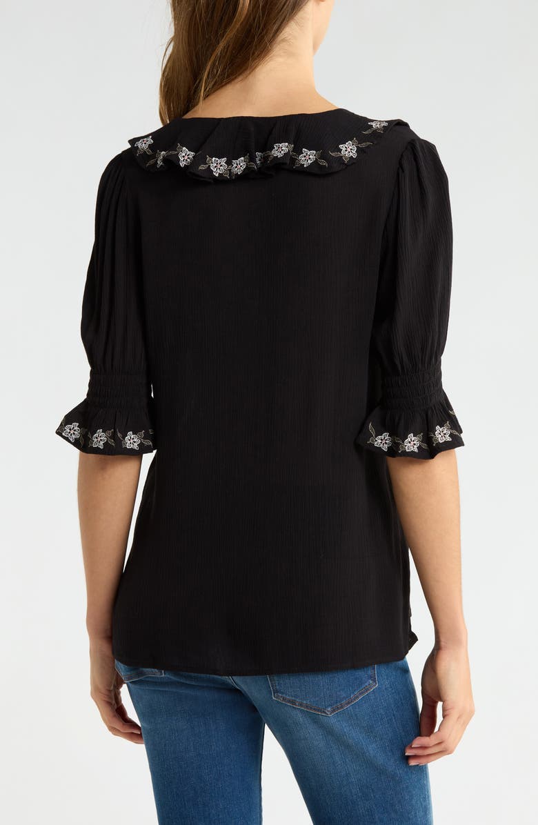 Bobeau Ruffle Embroidered Top, Alternate, color, Black