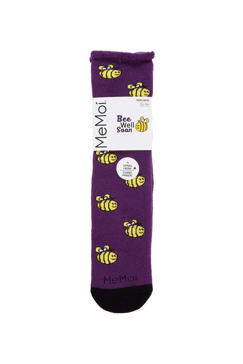 Big Kid's Bee Well Soon Greeting Card Crew Socks, Alternate, color, Imperial Purple