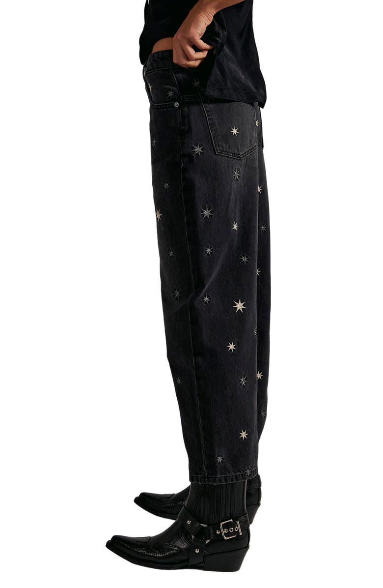 Free People Deep Trance Embroidered Barrel Leg Jeans, Alternate, color, Starry Night