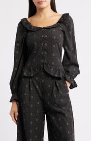 Bobeau Ruffle Trim Crop Button-Up Shirt