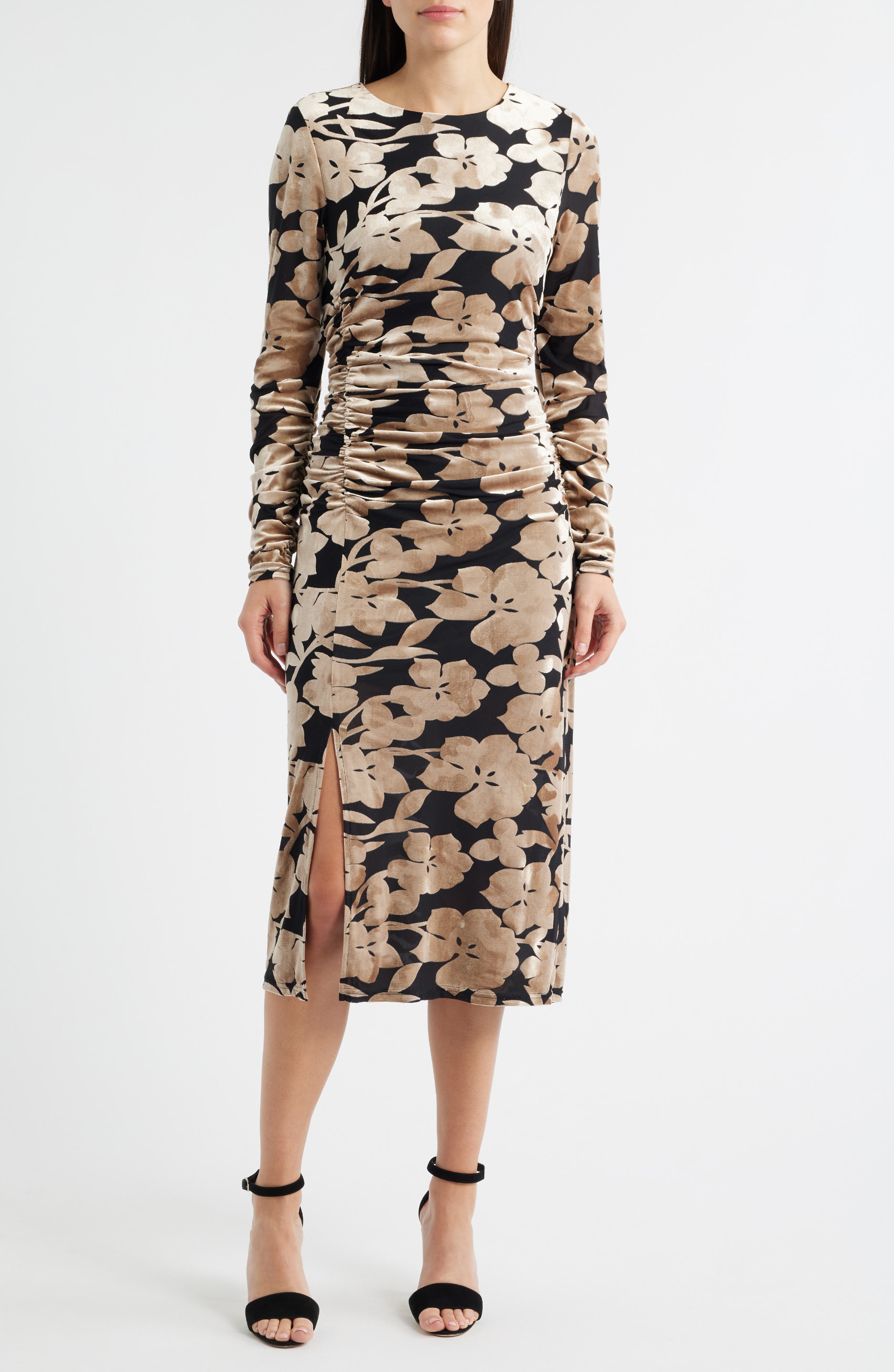 Sam Edelman Floral Long Sleeve Velvet Burnout Midi Dress