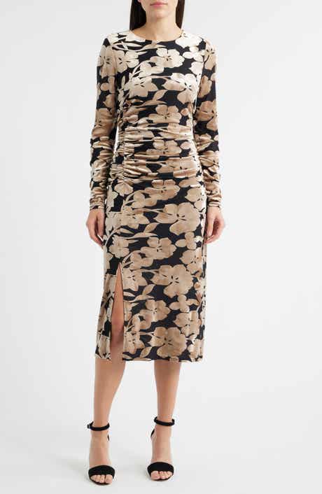 Sam Edelman Floral Long Sleeve Velvet Burnout Midi Dress