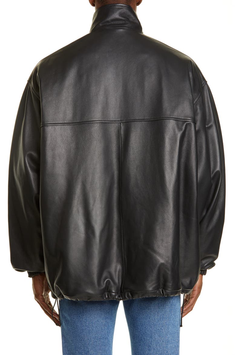 Oversize Lambskin Leather Track Jacket, Alternate, color, BLACK
