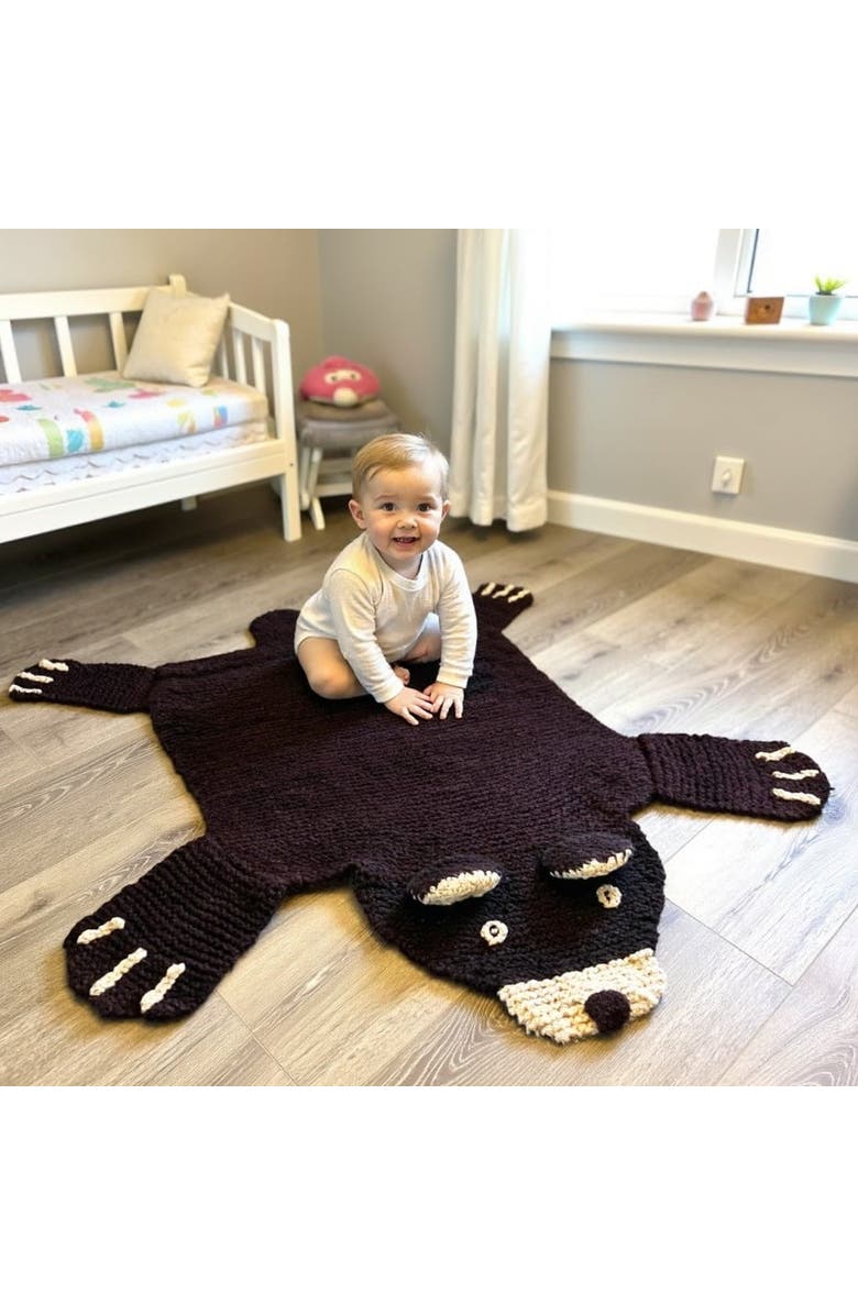 Finn + Emma Organic Wool Play Mat + Nursery Rug | Brown Bear, Alternate, color, Brown
