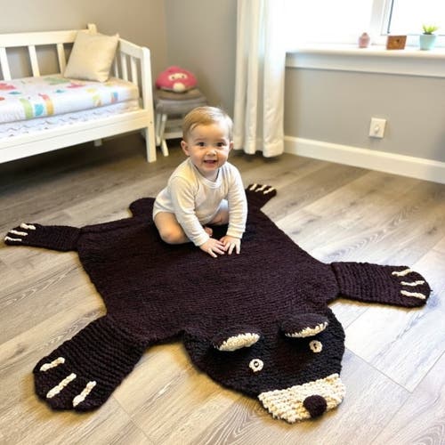 Finn & Emma Finn + Emma Organic Wool Play Mat + Nursery Rug | Brown Bear In Black