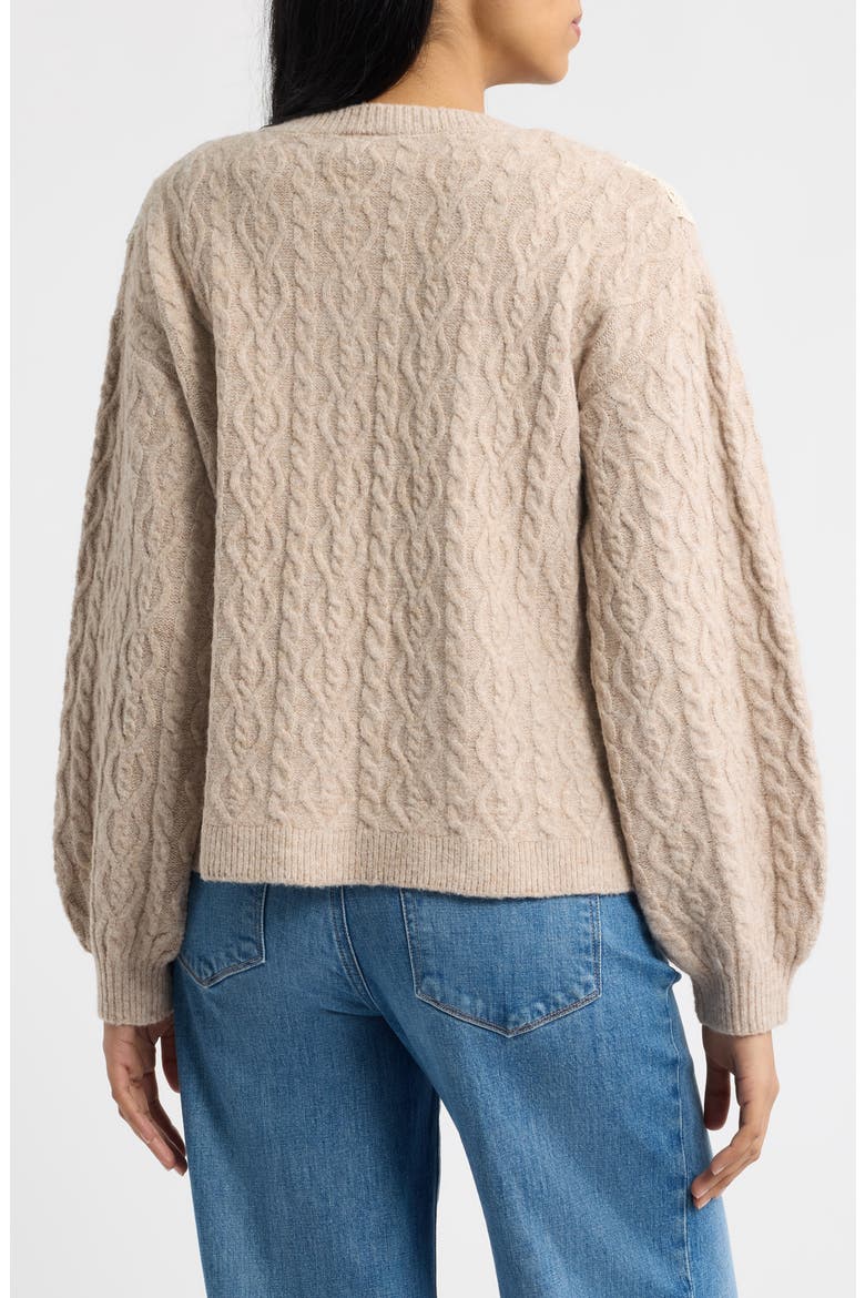 Lace Trim Cable Stitch Cardigan, Alternate, color, HEATHER TAUPE/ NATURAL