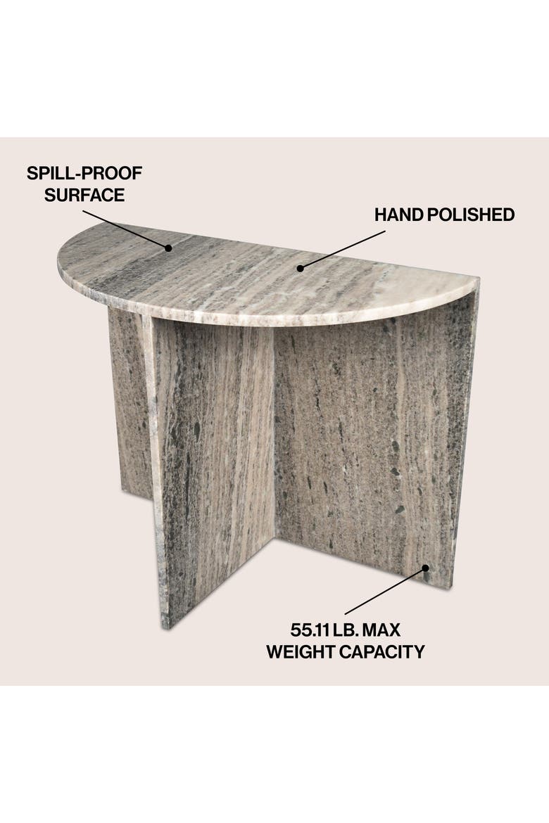Patrice Modern Half Moon Genuine Marble End Table, Semi-Circle Accent Side Table with Cross Base for Living Room, Alternate, color, Gray/Beige