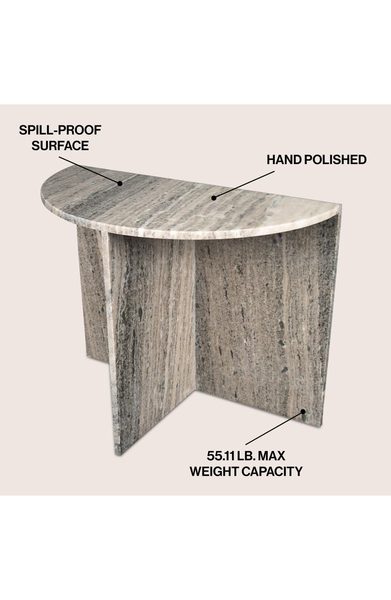 JONATHAN Y Patrice 20" Art Deco Minimalist Natural Marble Handmade Demilune Side Table, Alternate, color, Gray/Beige
