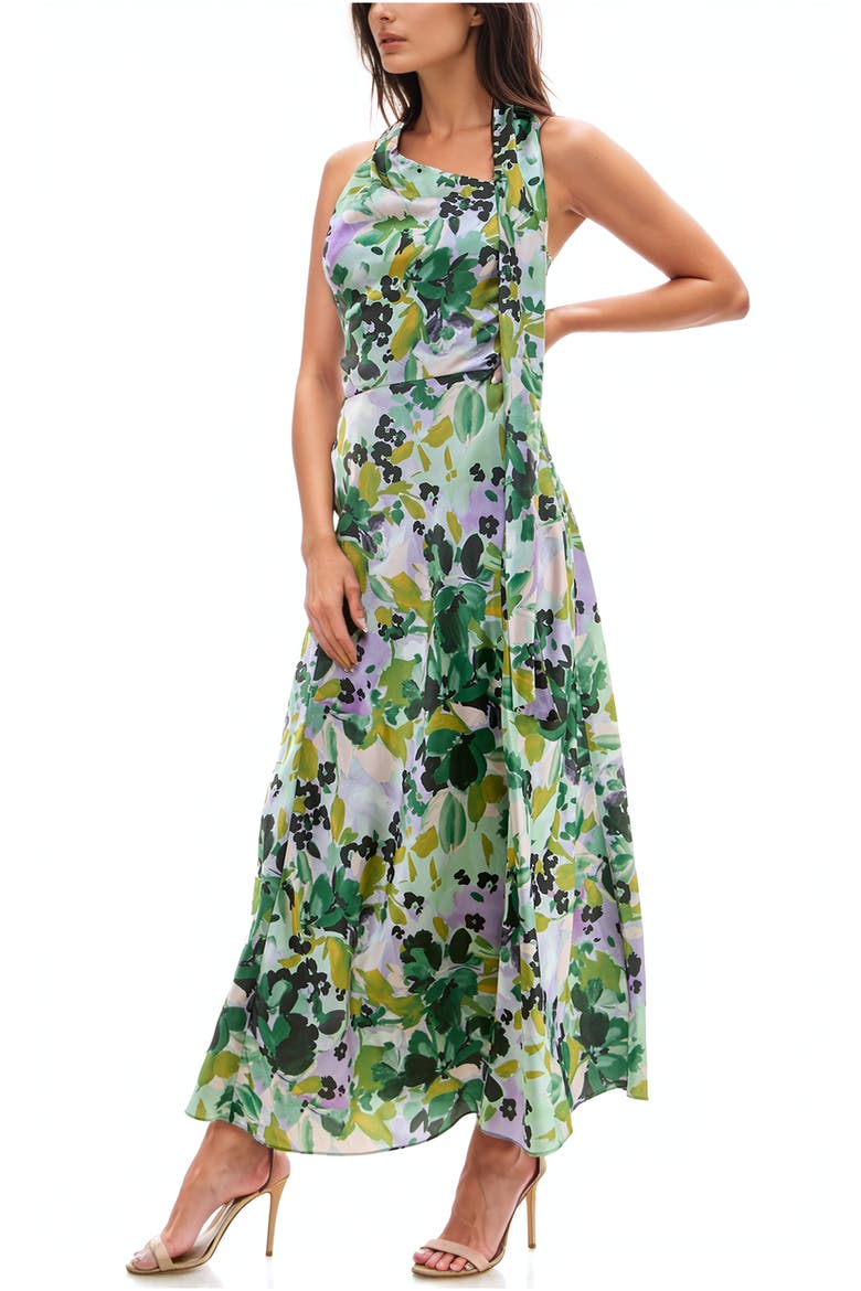 Floral Halter Neck Maxi Dress, Alternate, color, GREEN/ LILAC