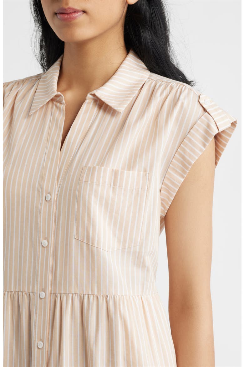 Folded Cap Sleeve Tiered Shirtdress, Alternate, color, NATURAL