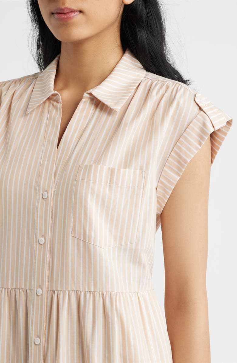 Eliza J Folded Cap Sleeve Tiered Shirtdress, Alternate, color, Natural