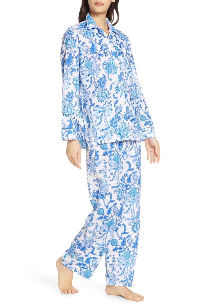 Amanda Floral Print Pajamas, Alternate, color, BLUE
