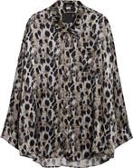 R13 Leopard Print Drop Neck Silk Button-Up Shirt