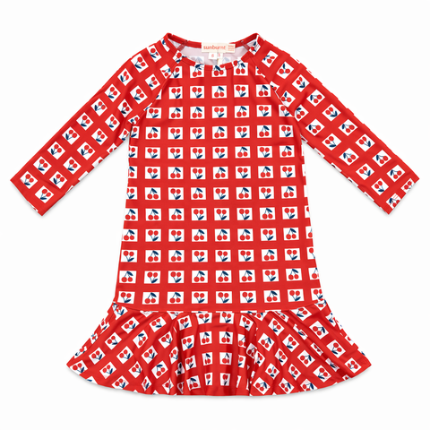 Girls Checked Print 3/4 Sleeve Swim Dress