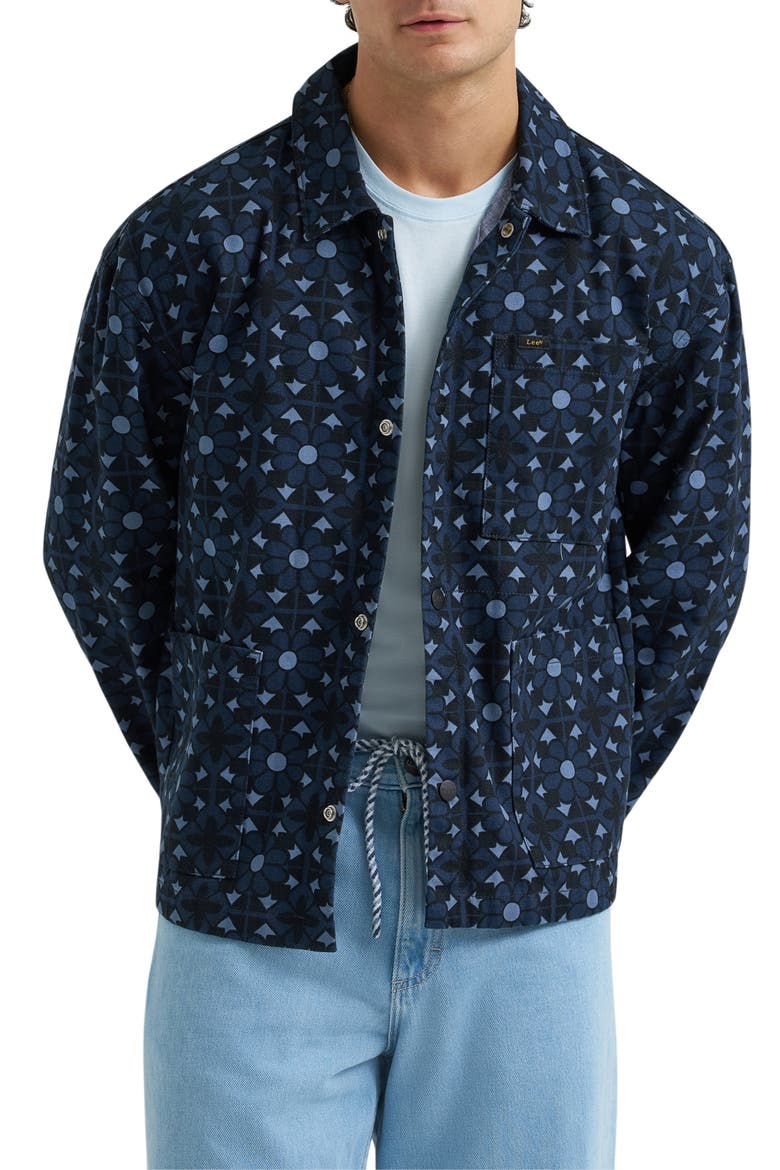 Floral Print Denim Jacket, Main, color, GEO PRINT