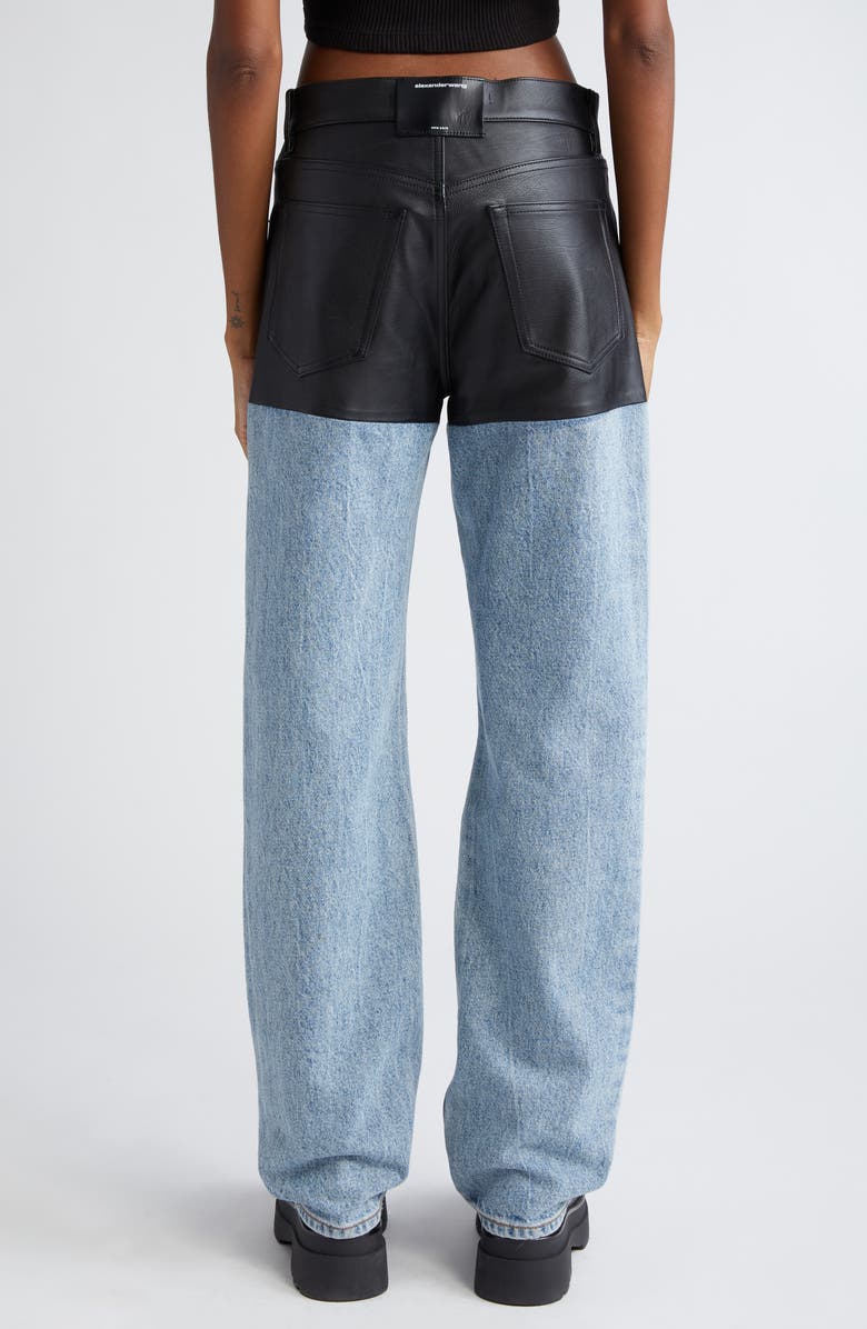 Alexander Wang Leather & Denim Five-Pocket Straight Leg Pants, Alternate, color, 