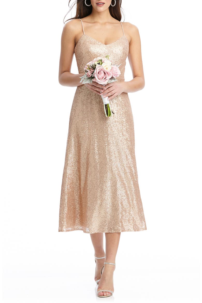 Elle Sequin Cocktail Dress, Main, color, ROSE GOLD