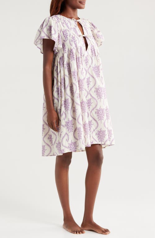 Desmond & Dempsey Pleated Flutter Sleeve Cotton Nightgown