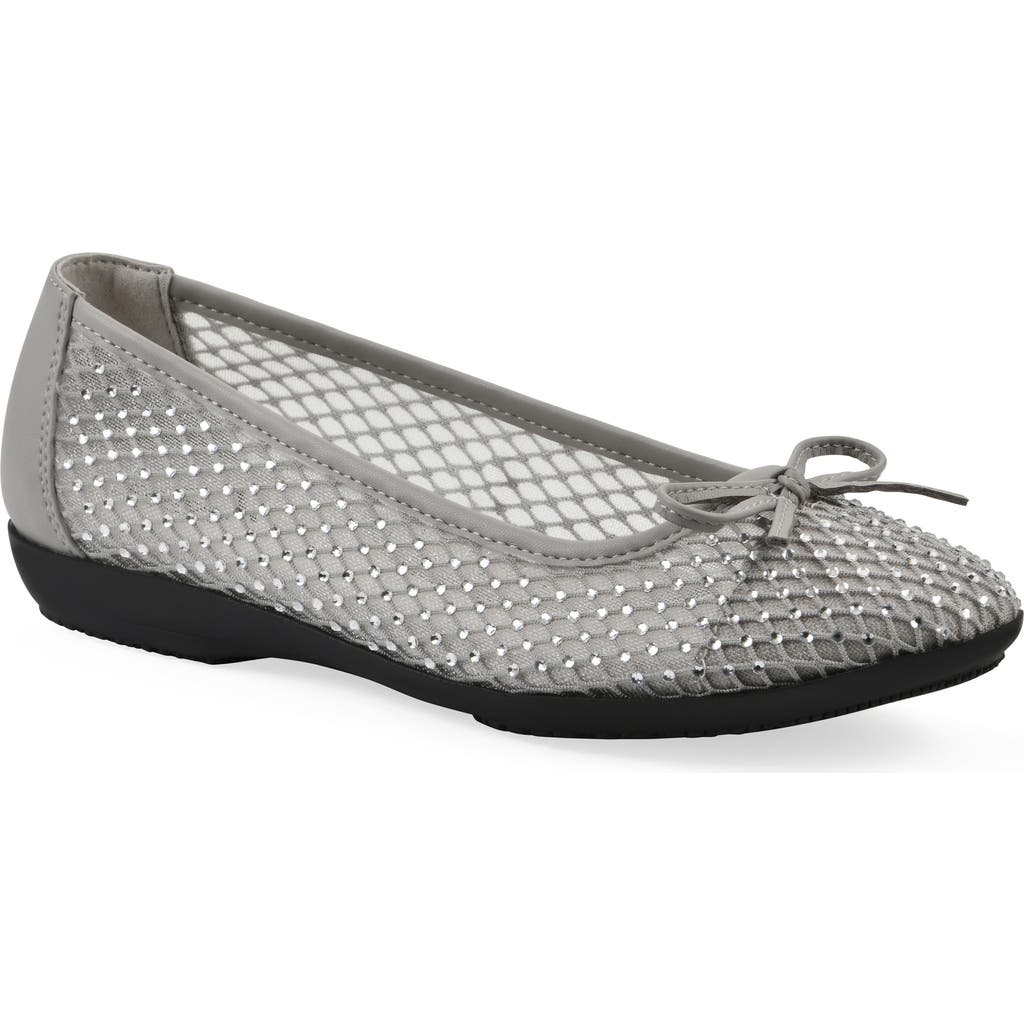Cliffs By White Mountain Carlicia Rhinestone Mesh Ballet Flat In Silver Fabric